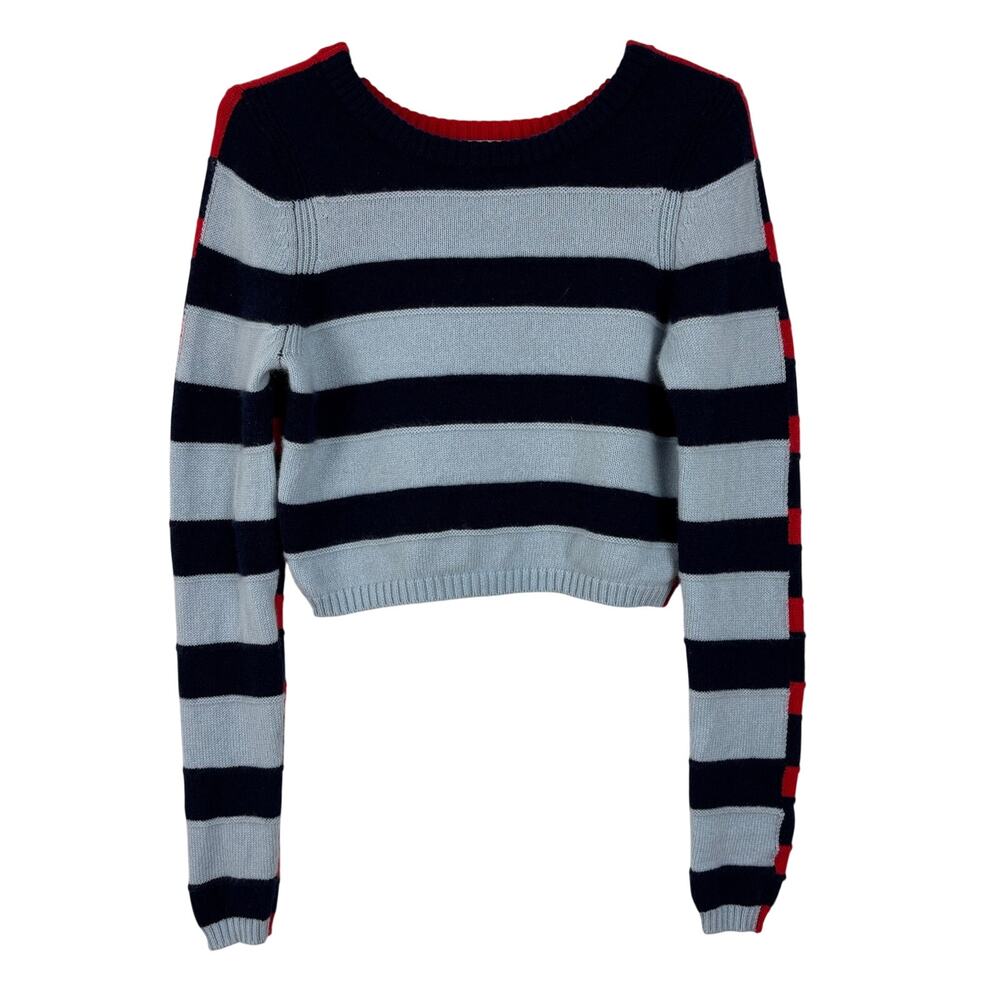 Solid & Striped June Cropped Pullover Sweater in midnight multi wool cashmere M